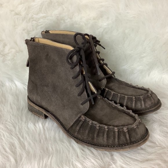 Free People X Faryl Robin Brown Suede Moc Toe Lace Up Dana Boots 8 - Picture 1 of 8